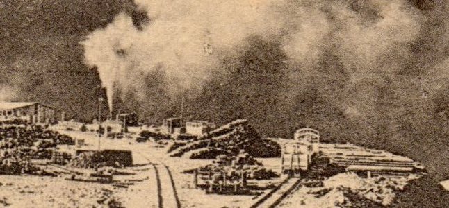 Argentina postal stationery letter card indutstrial scene with steam train and the Andes-detail